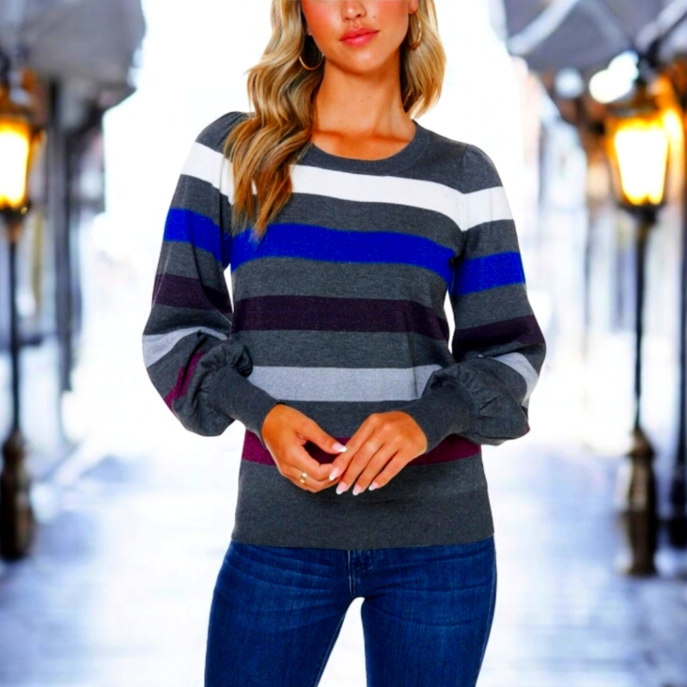 John Paul Richard Women's Lurex Striped Sweater.  Excellent condition.  Check